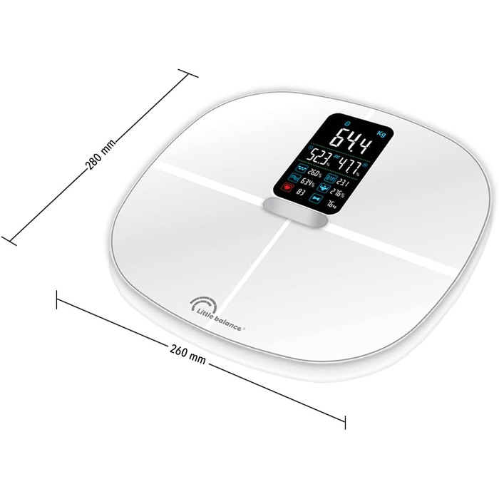 Ваги-аналізатор LITTLE BALANCE 8464 Cardio Connect 4 Classic, скло, білий, з вимірюванням імпедансу, підключення до смартфону