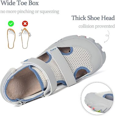 Чоловічі та жіночі сандалі для пляжу та спорту Hsyooes (43 EU, Сірі) - аквашузи, швидковисихаючі, регульовані, для піших прогулянок