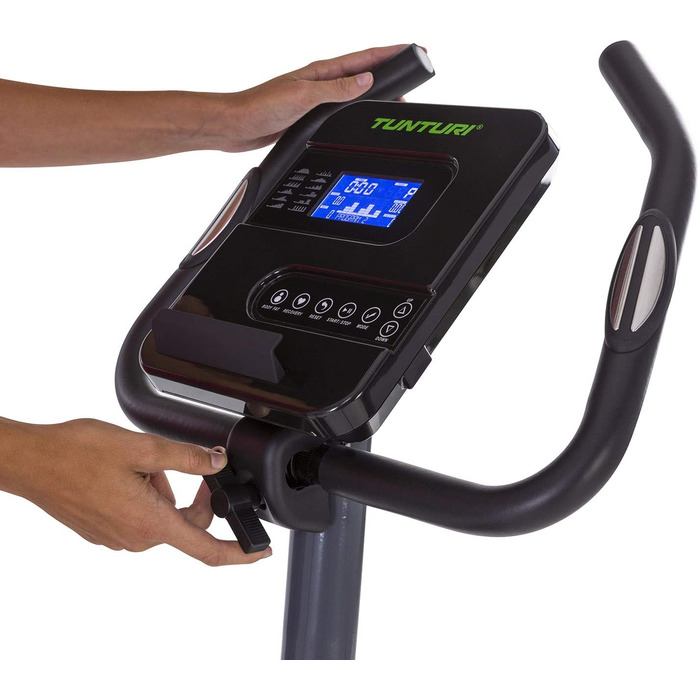 Велотренажер Tunturi Cardio Fit E30 з магнітною системою, LCD-дисплеєм, датчиками пульсу та тримачем для планшета, домашній ергометр для фітнесу