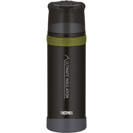 Термос-гірська пляшка для напоїв THERMOS 0,75 л, чорна, нержавіюча сталь з чашкою, 24 години зберігання тепла/холоду, легка та міцна, розбірна кришка, BPA-free