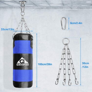 Boxsack GROOFOO для дітей та дорослих, 100x33 см, матеріал Oxford, для боксу, MMA, Муай Тай, без наповнювача