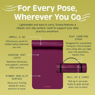 Килимок для йоги Retrospec Solana, 2.5 см та 1.27 см завтовшки, з нейлоновим ремінцем, для жінок та чоловіків, нековзний, фіолетовий