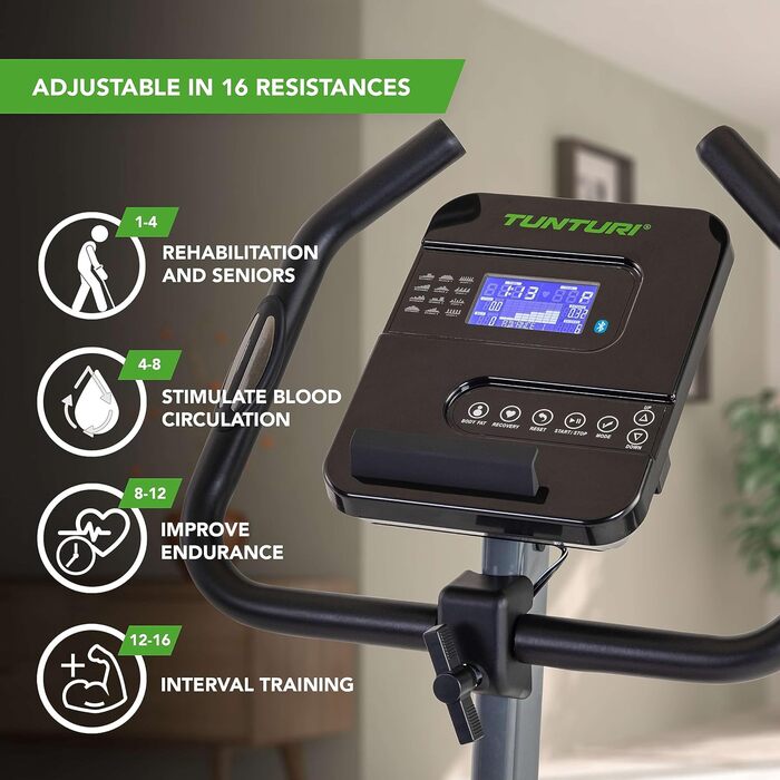Велотренажер Tunturi Cardio Fit E35 з датчиком пульсу, LCD-дисплеєм та тримачем для планшета — для домашніх тренувань, реабілітації та початківців