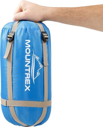 Сплячий мішок MOUNTREX® – ультралегкий та компактний (850г) – для відпочинку на природі, літній спальний мішок, мумієвидний (205x75см) – мале пакування та легкість – для підлітків та дорослих + подарунок: туристична подушка, зелений (блакитний/сірий)