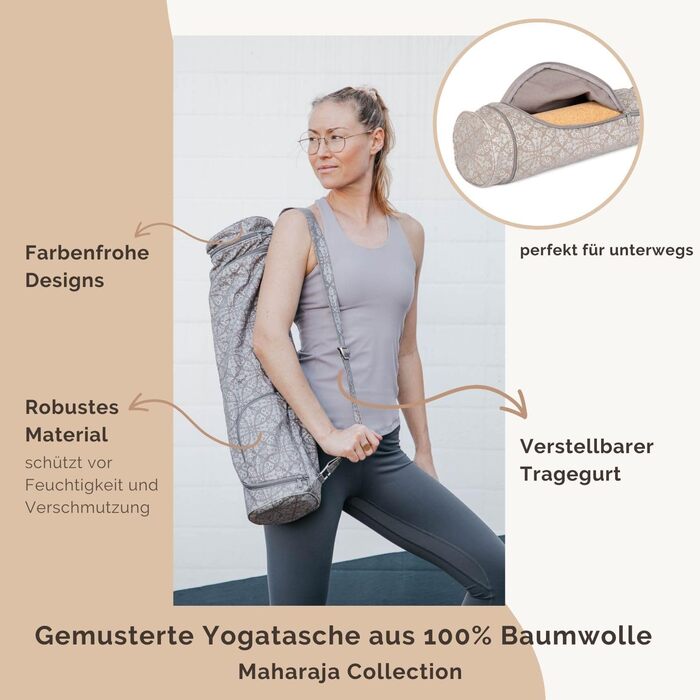 Сумка для йоги Bodhi ASANA з бавовни Maharaja Collection, для килимка та аксесуарів, різні розміри, з зовнішніми кишенями