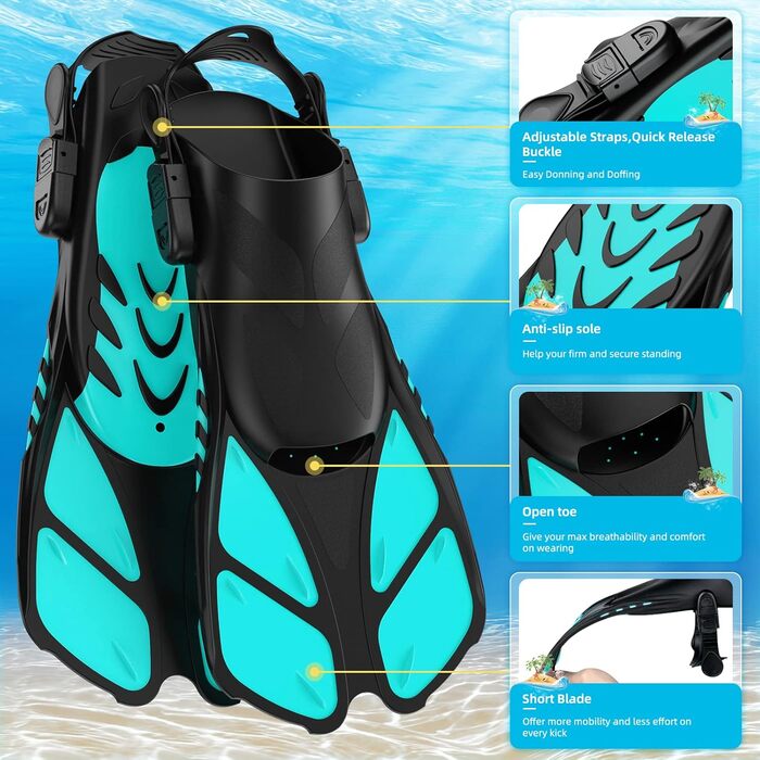 Набір для снорклінгу та дайвінгу Smyidel: маска, трубка та ласти (S/M, Aqua Green)