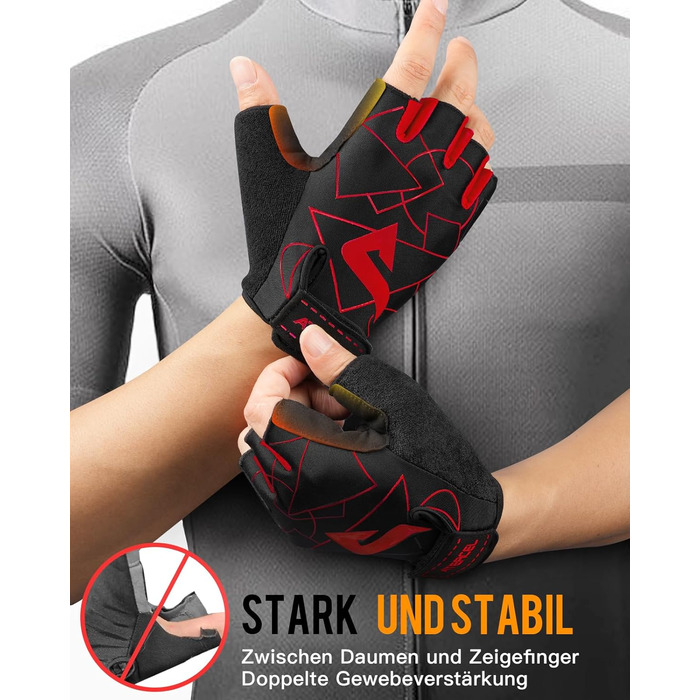 Велосипедні рукавички ATERCEL напівпальці для чоловіків - рукавички для велоспорту TB з SBR-подушками для їзди на велосипеді, фітнесу (Червоний, M)