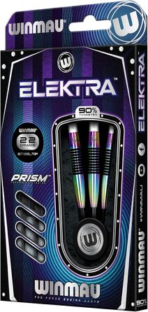 Дартси WINMAU Elektra 90% вольфрам, Urban Grip, 22–26 г, призматичні флайти, Vecta-шафти, Match Weighed, торпедоподібний профіль
