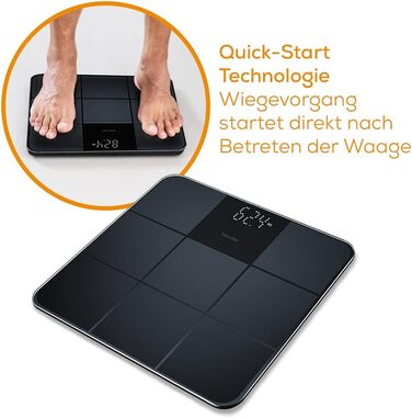 Beurer GS 235 електронна скляна вага для людей з Magic-Display, антиковзка матова поверхня під плитку, автоматичне вмикання/вимикання, чорна