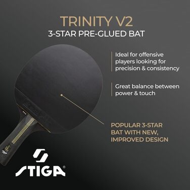 Стіга Trinity V2 – пінг-понгова ракетка для настільного тенісу, 3 зірки, ITTF, ергономічна ручка, для атакуючих гравців, чорна