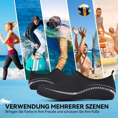 Чоловічі та жіночі водяні черевики для плавання та відпочинку на пляжі. Швидка сушка, антиковзаюча підошва, унісекс (45 EU, чорний)