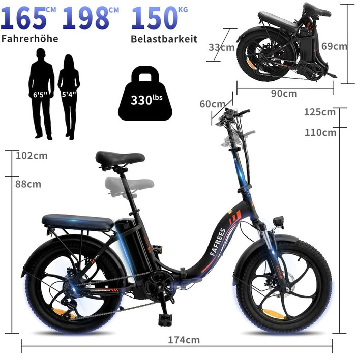 Електровелосипед Fafrees F20 20'' Fatbike, складаний, 250W, 36V/576Wh, для чоловіків та жінок, міський та гірський, вантажопідйомність 150 кг, швидкість до 25 км/год