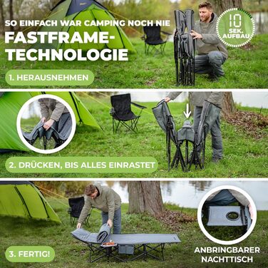 NORDICTRAILS Кемпінгове ліжко NORDICTRAILS - XXL розкладне ліжко для кемпінгу | Зручне, легке та широке для відпочинку на природі | Гостьове ліжко, ліжко для риболовлі, розкладне ліжко з суперм'яким матрацом. Сіре.