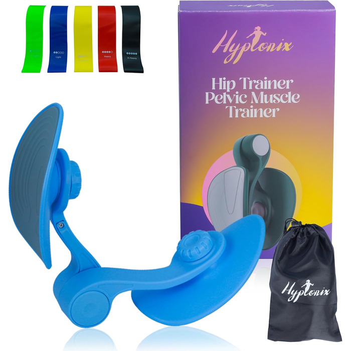 Тренування стегон та сідниць Hyptonix з еластичними стрічками та сумкою – спортивне обладнання для жінок, для післяпологового періоду та реабілітації промежини, фітнес-тренажер (блакитний)