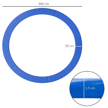 Захисний бортик для батута, діаметром 366 см, міцний, стійкий до УФ-випромінювання, водонепроникний. Захист пружин, аксесуари для батута, сітка безпеки, запасні частини для садових батутів, блакитний.