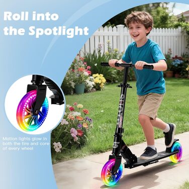 Самокат дитячий SUOTU з колесами 145 мм, до 100 кг, світлодіодами, складаний, регульована висота, для хлопчиків та дівчаток, алюмінієвий, чорний