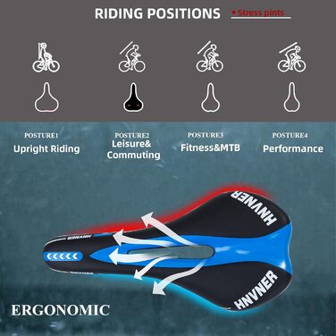 Комфортний сідло для велосипеда: ергономічне, Hohl, для міських велосипедів, шосе, MTB (280x140x55 мм, PU, чорний/синій)