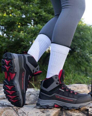 Туфлі для хайкінгу/трекінгу чоловічі та жіночі, водонепроникні, легкі, 37-46 EU, чорно-червоні, середньої висоти