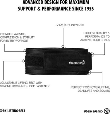 Пояс для важкої атлетики Rehband чорний, унісекс, для пауерліфтингу, бодібілдингу та тренувань, розмір M, міцний тренувальний ремінь