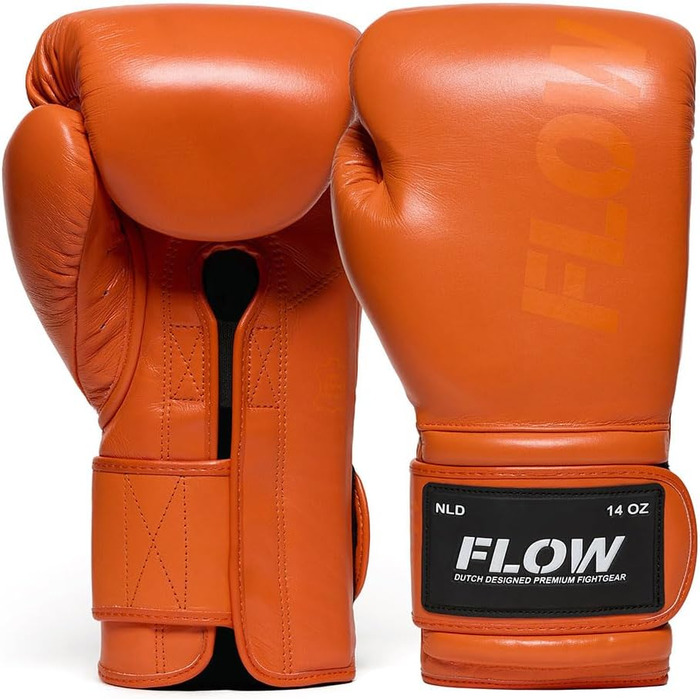 Боксерські рукавички Flow Challenge з натуральної шкіри для спарингу та тренувань, Муай Тай, кікбоксинг, ММА, бойові мистецтва, чоловічі та жіночі (Помаранчеві, 12 oz)
