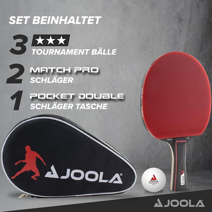Набір для настільного тенісу JOOLA Duo PRO, 2 ракетки (червона/чорна), 3 м'ячі, чохол, мультиколір, універсальний розмір