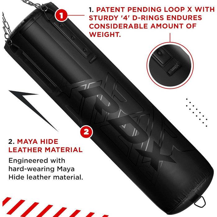 Боксерська груша RDX 145 см з наповнювачем 50 кг, рукавичками та сталевим тросом. Шкіряна, для боксу, фітнесу, кікбоксингу, MMA, муай-тай, карате. Чорний колір, 3 шт.