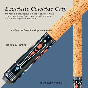 KONLLEN Billardqueue з карбону, 58 дюймів, професійний бик для дорослих, технологія Vollcarbon, низький коефіцієнт відхилення, бик для більярду з наконечником 12,5 мм (Pro Taper, ультрагладкий) KL-09