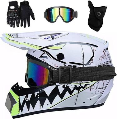 Шолом Мотокрос З Унісекс, Повний Обличчя, Оф-Роуд, Мотоцикл, Ендуро, MTB, ATV, Картинг, Скутер, MX, Quad, Dirt Bike, Білий, M(54~55см))