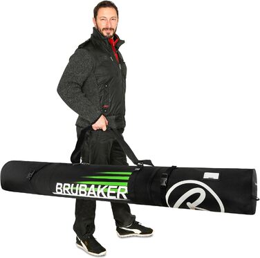 Набір BRUBAKER Champion: чохол для лиж та черевиків (170/190 см) + палиці + шолом, чорно-зелений