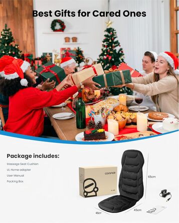 Масажне сидіння Comfier з підігрівом та вібрацією для спини та шиї. Крісло для релаксації, масажер для дому та офісу. Подарунок для жінок, чорний