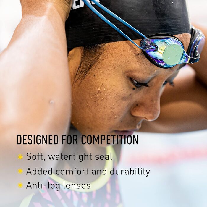 FINIS Bolt Дзеркальні окуляри для плавання для дорослих, антифог, UV-захист, 3 змінні переносиці, для змагань