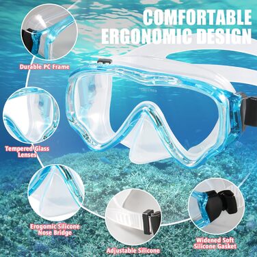 Набір для снорклінгу для дітей HIKOTEY, сухий снорклінг, маска для плавання з антизапотіваючим покриттям, водонепроникні вушні затички, блакитний (B1-Blau 2)