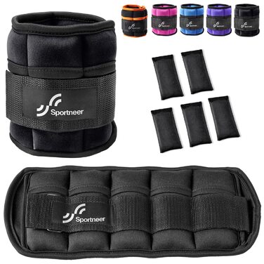 Ваги для щиколоток та зап'ястя Sportneer, 0.23-0.9 кг (на щиколотку), 0.45-1.8 кг (пара), чорні