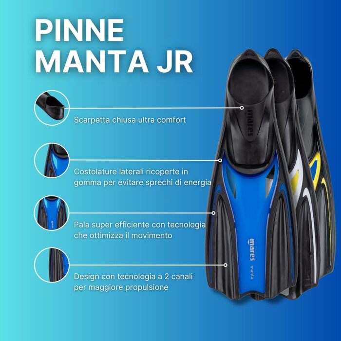 Ласти Mares Manta Junior для дітей, сині, 31/33 – комфортні та продуктивні