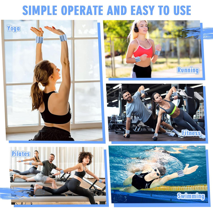 Ваги для зап'ястя та щиколоток - 1 пара (0.45 кг кожний) | Регульовані ваги для зап'ястя та щиколоток, силіконові браслети для рук та ніг | Для йоги, танців, пілатесу, плавання, ходьби та тренажерного залу (Блакитний)