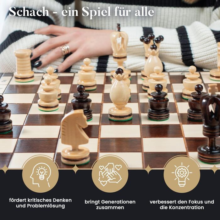 Розкішна шахова дошка Royal Gambit з дерева 50 см, інкрустована, комплект шахів для дорослих і дітей, делюкс-фігури