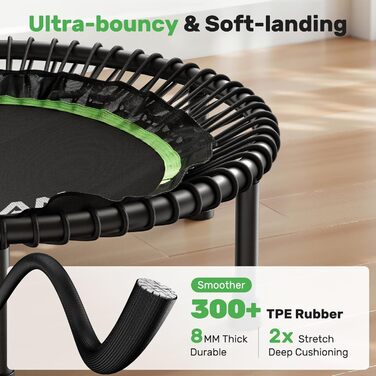 Трамплін для дорослих BCAN Rebounder 122 см, до 250 кг, з регульованою ручкою, для дому та вулиці, тренування всього тіла, зелений