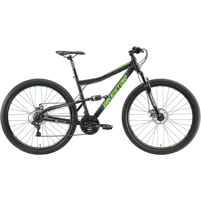 Гірський велосипед BIKESTAR, повністю амортизований, Shimano 21 швидкість, дискові гальма, колеса 26/27.5/29 дюймів, рама 15/17/19 дюймів, MTB