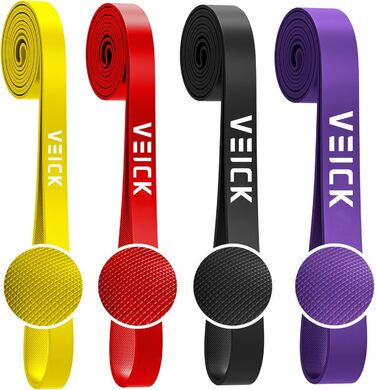 Набір еластичних стрічок для фітнесу VEICK: для калістеніки, пілатесу, фітнесу. Кольори: фіолетовий, чорний, червоний, жовтий
