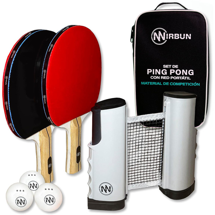 Набір для настільного тенісу NIRBUN з висувним сіткою, професійні ракетки, тенісні м'ячі 3 зірки, регульована сітка для будь-якого столу, портативний набір для 2 гравців