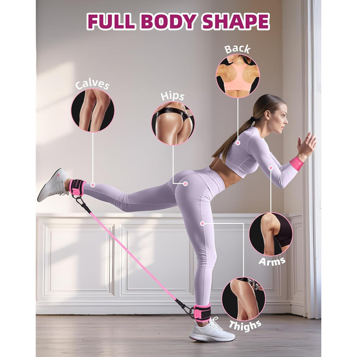Набір еластичних стрічок для фітнесу: стрічки опору та манжети для тренувань ніг та тіла. Ідеально для йоги, фітнесу вдома та залу. З інструкцією.