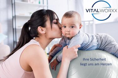 Гімнастичний м'яч VITALWORXX 65 см для вагітних, стабільний фітбол з насосом, вправи для вагітності та пологів, сірий