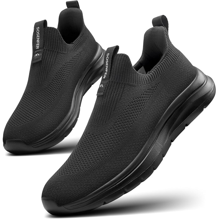 Сліпони чоловічі Sosenfer: зручні дихаючі кросівки без шнурівків для занять спортом, прогулянок та тренувань (1272, чорний, 44 EU)