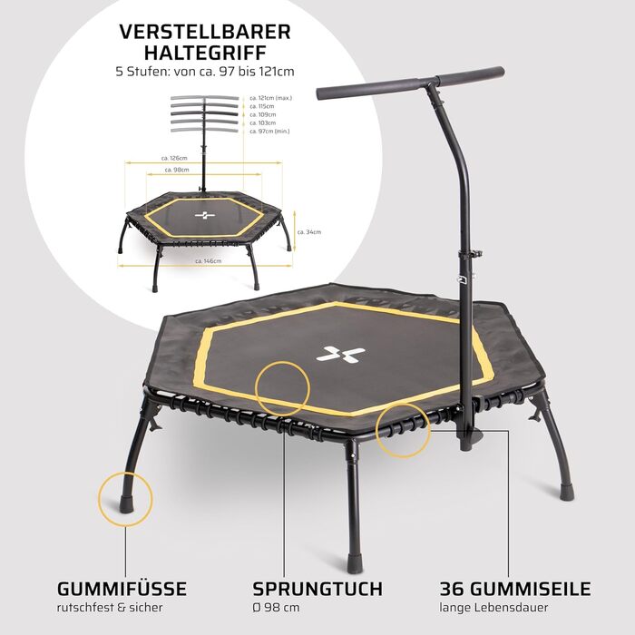 Трамплін для фітнесу SportPlus, тиха гумова пружина, до 130 кг, складний, жовтий