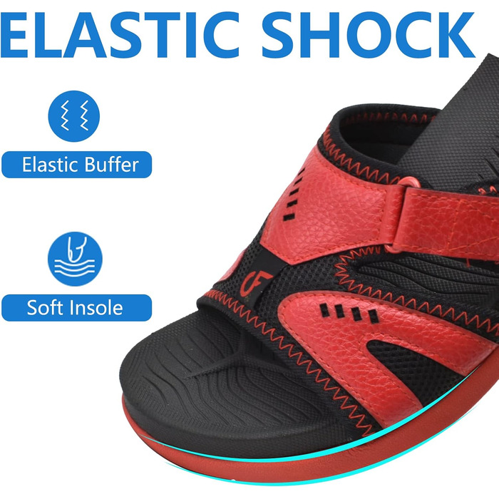 Чоловічі спортивні сандалії COFACE для відновлення після навантаження, підтримка склепіння стопи, ортопедичні, розмір 40-48 (44.5 EU, чорно-червоні)