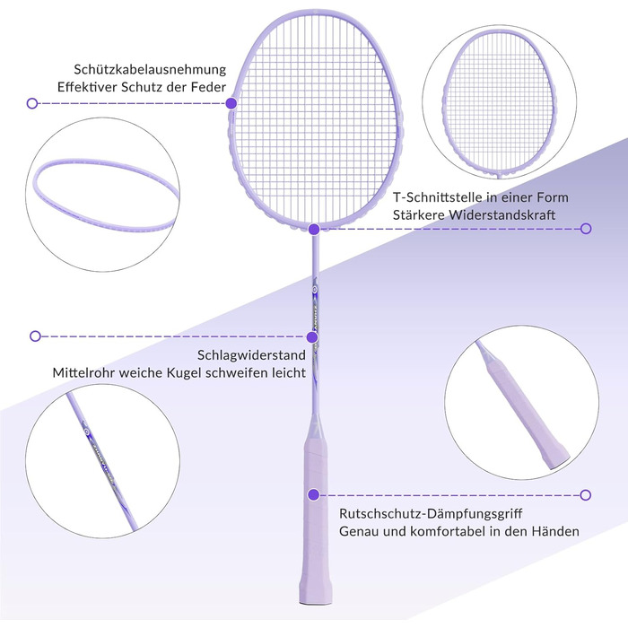 Ракетка для бадмінтона Profi 100% карбон, ультралегка, для тренувань та розваг, в комплекті з чохлом (фіолетовий)