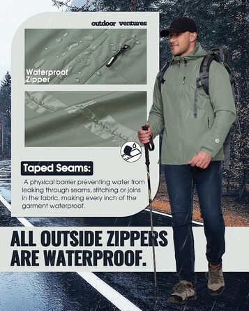 Чоловіча водонепроникна куртка-вітровка Outdoor Ventures: дихаюча, легка, компактна для велосипеда, походів та кемпінгу, зелена, розмір S