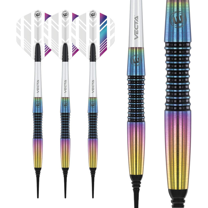 Дротики для дартсу WINMAU Elektra 18 г вольфрамові Softip, професійний набір з оперенням та стрижнями