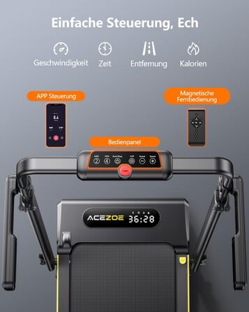 Бігова доріжка 6-в-1 для дому: Walking Pad зі схилом до 10%, швидкість 12 км/год, складана, LED-дисплей, 2.5 к.с., до 136 кг, пульт ДУ, додаток, чорно-жовта, 124.5x71.6x11.5 см