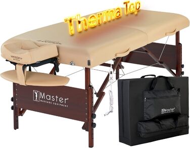 Складна масажна кушетка Master Massage Del Ray Pro 71 см з інтегрованим підігрівом ThermaTop, бежевий, портативний стіл для масажу і терапії